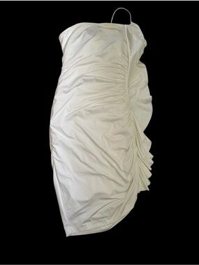 Cache Strapless White Ruched Asymmetric Cocktail Dress